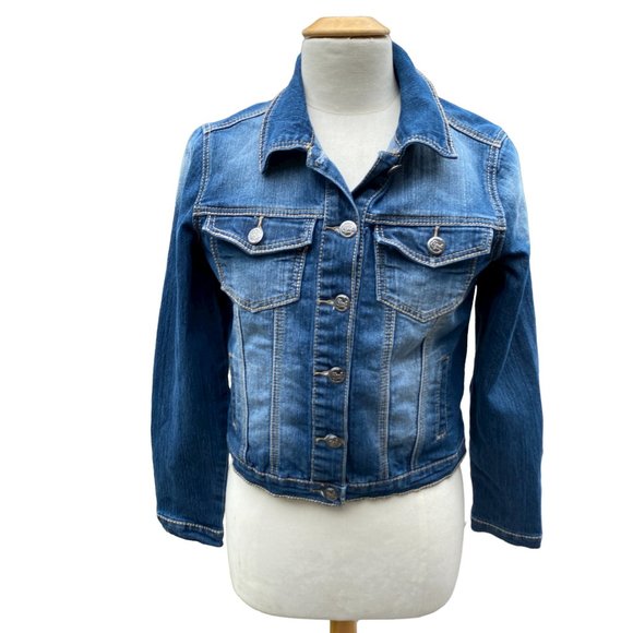 Earl Jean Distressed Faded Denim Trucker Jean Jacket-Gilmore Girls vibe-size S - Picture 16 of 16